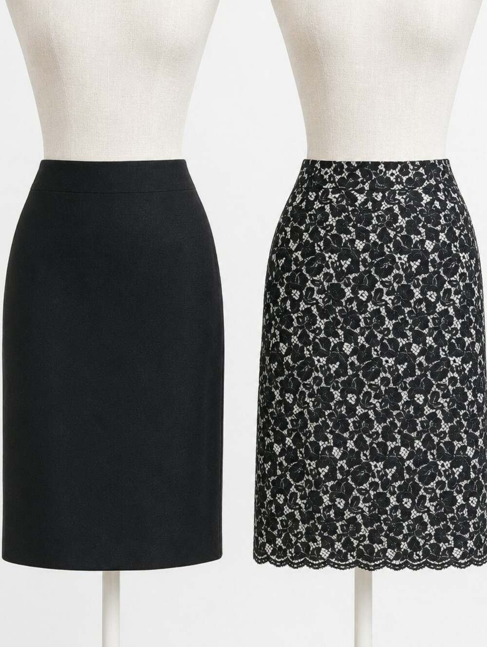 Covington Black Pencil Skirt Bundle • Classic Solid & Lace Crochet • Petite 14P